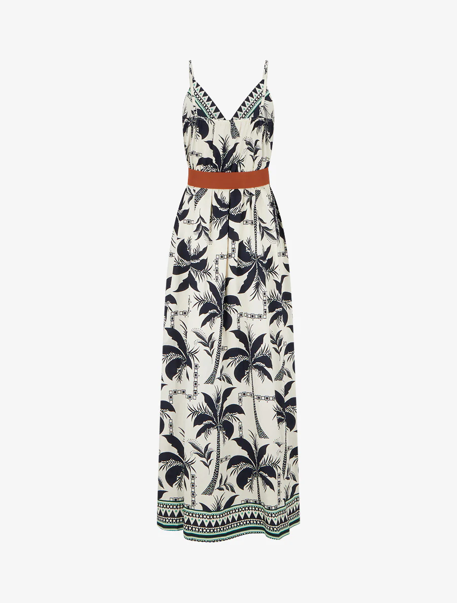 Robe longue à imprimé palmiers - Marine - Image 2