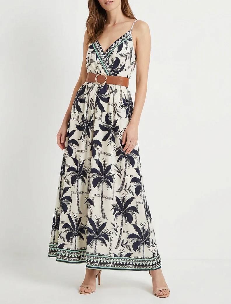 Robe longue à imprimé palmiers - Marine - Image 4