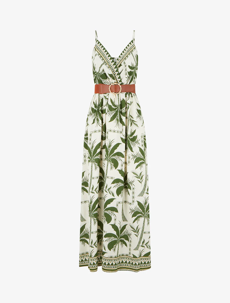 Robe longue à imprimé palmiers - Kaki