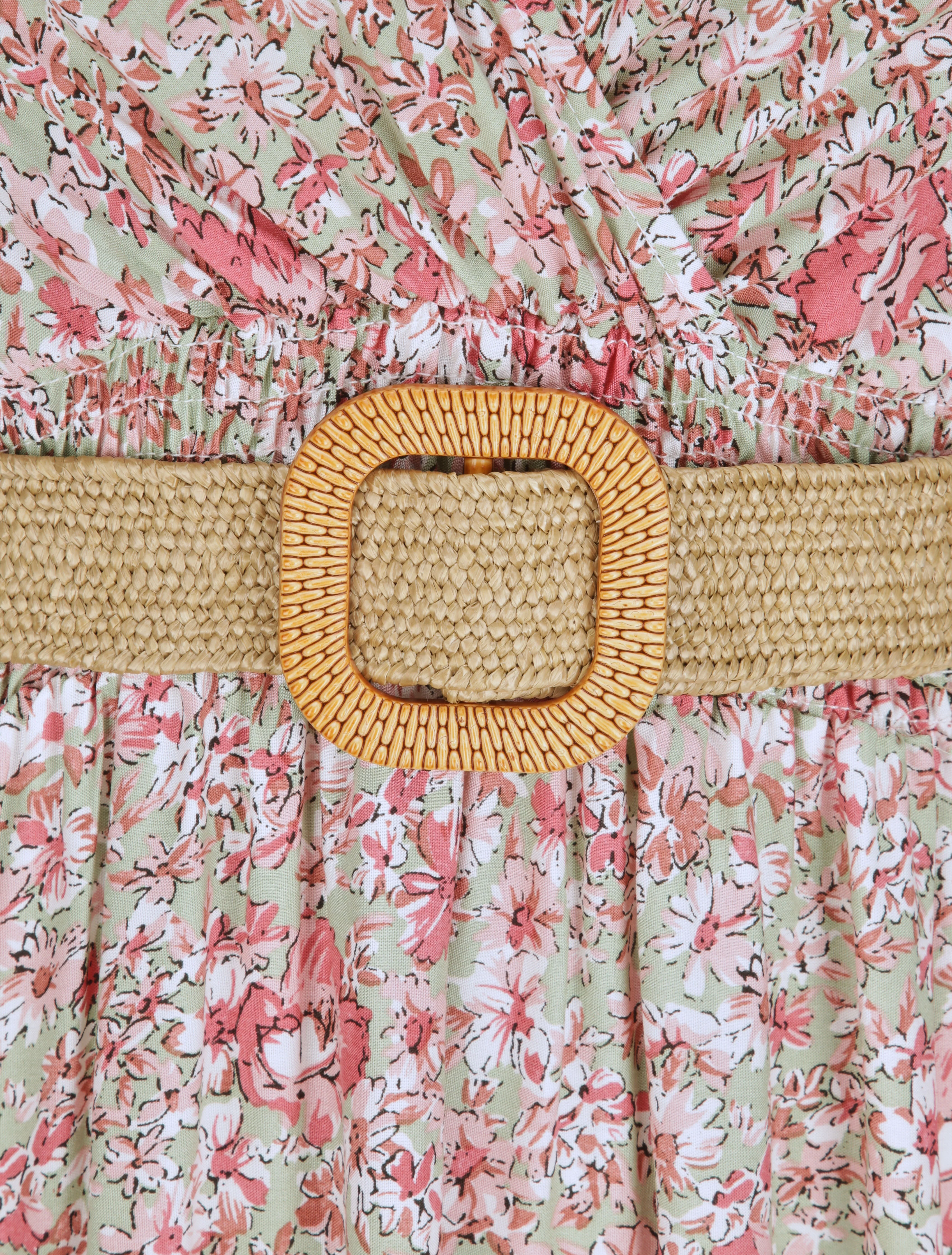 Robe longue à imprimé paquerettes - Rose/vert amande - Image 3
