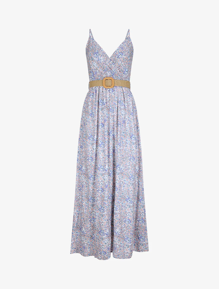 Robe longue à imprimé paquerettes - Bleu clair/rose