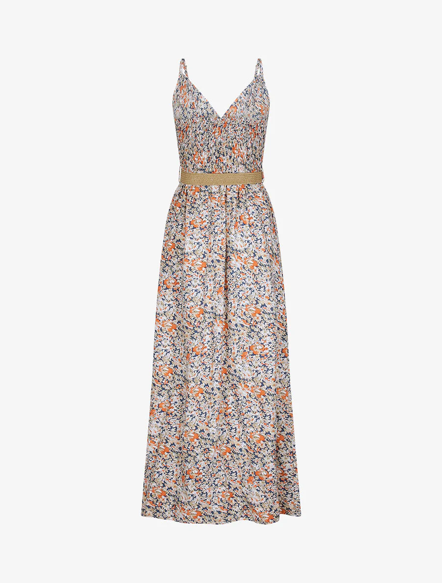 Robe longue à imprimé paquerettes - Beige/marine - Image 2