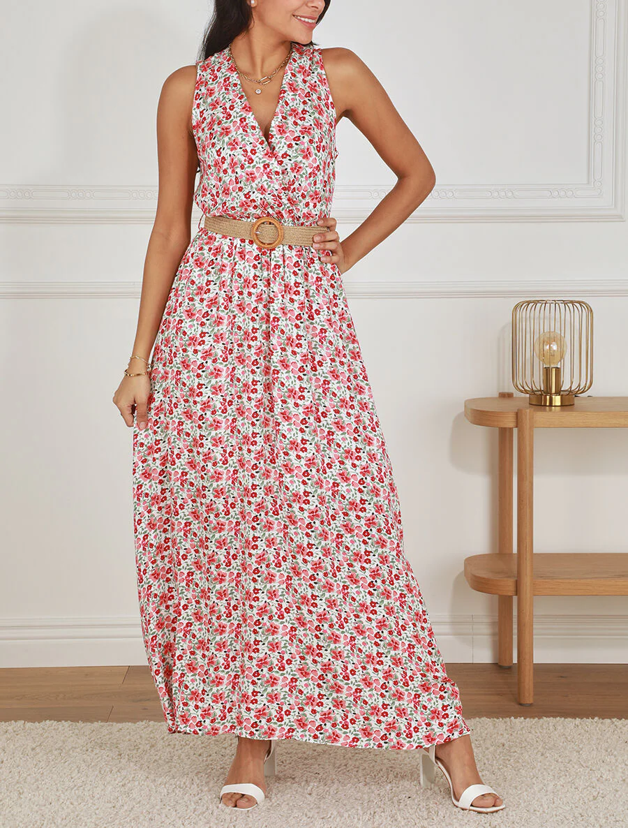 Robe longue à imprimé petites fleurs - Blanc - Image 4
