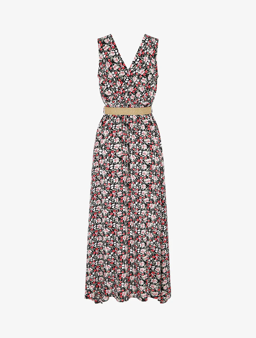 Robe longue à imprimé petites fleurs - Noir - Image 2