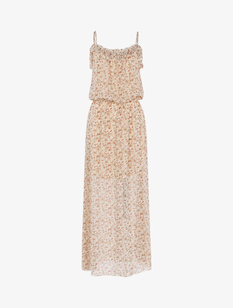 Robe longue à imprimé petites fleurs - beige