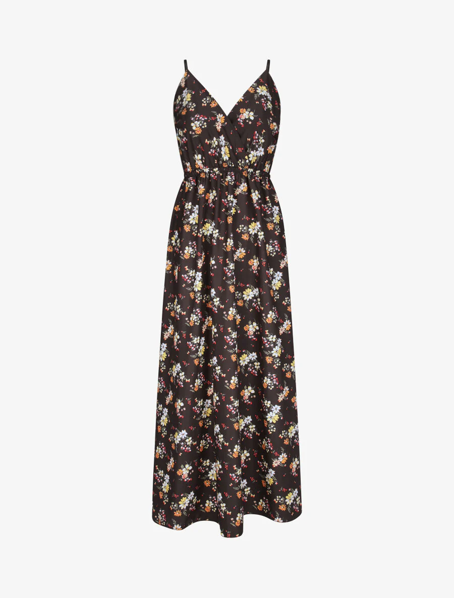 Robe longue à imprimé petites fleurs - Noir