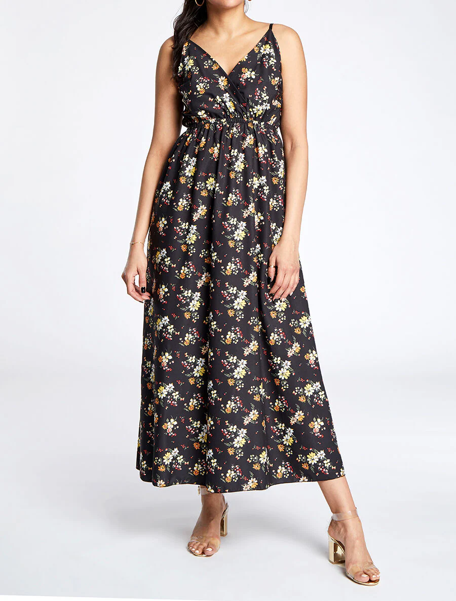 Robe longue à imprimé petites fleurs - Noir - Image 4