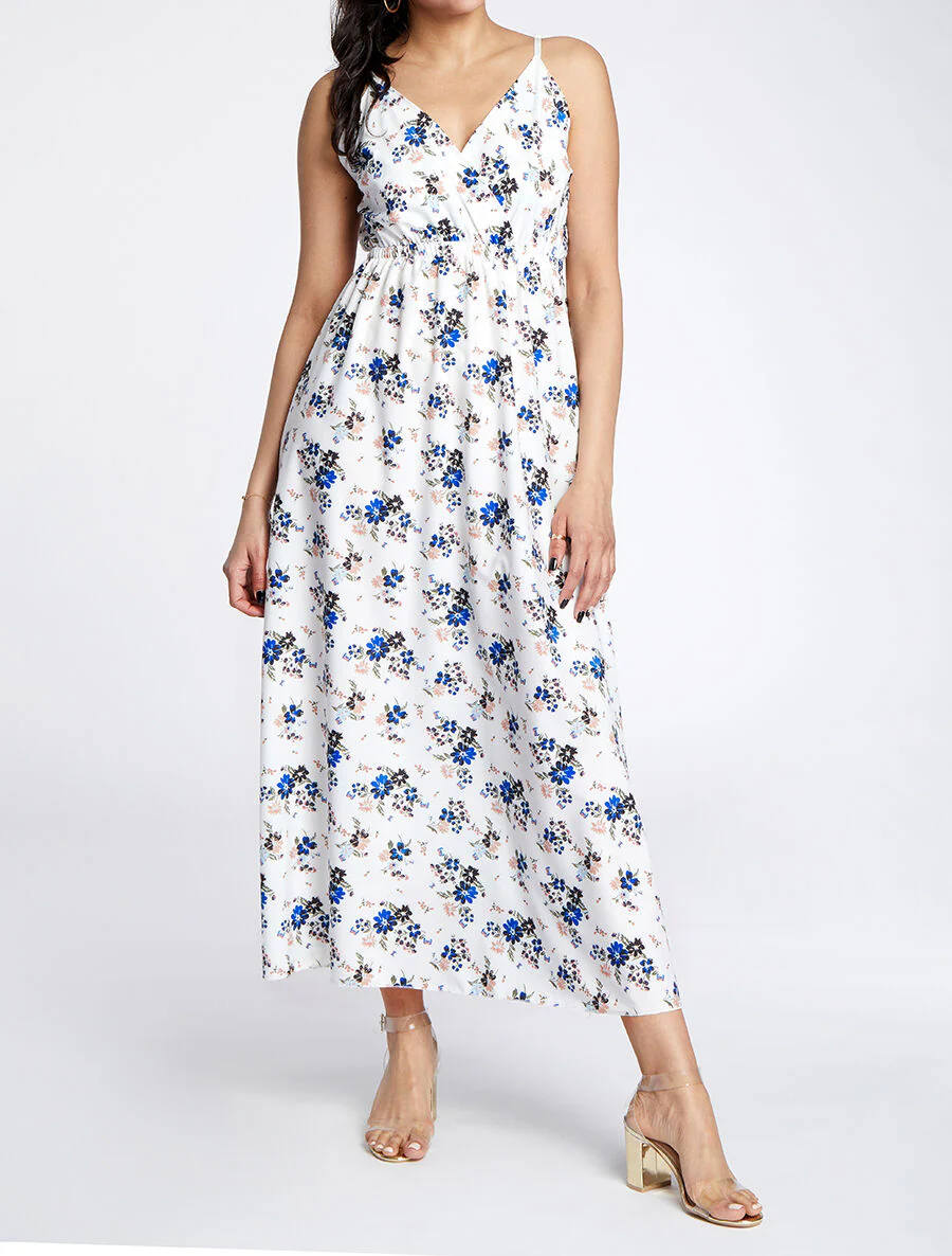 Robe longue à imprimé petites fleurs - Blanc - Image 4