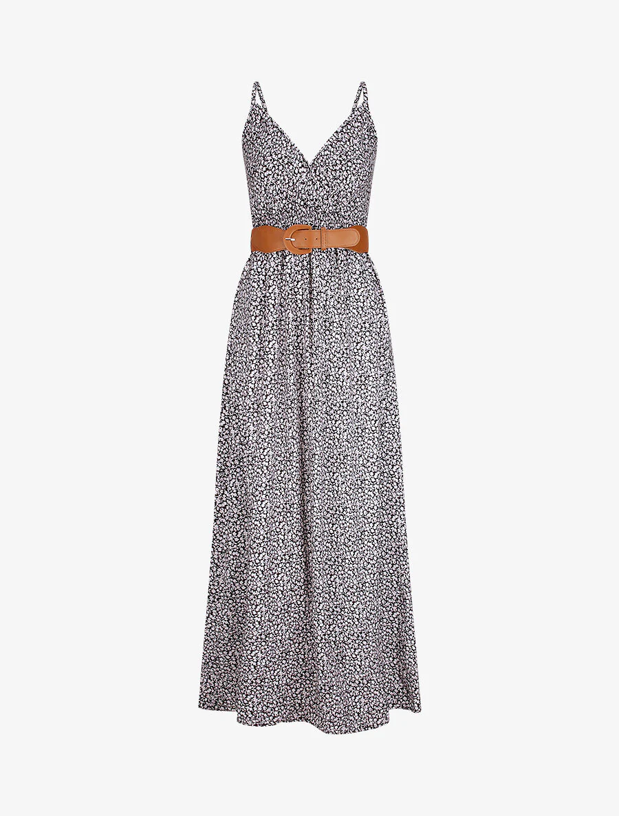 Robe longue à imprimé pivoines - Noir