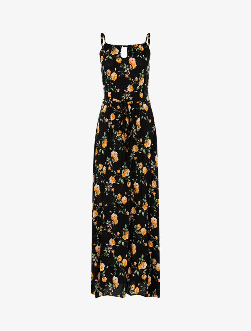 Robe longue à imprimé pivoines - noir