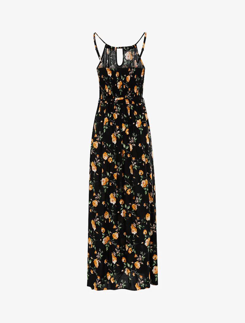 Robe longue à imprimé pivoines - noir - Image 2