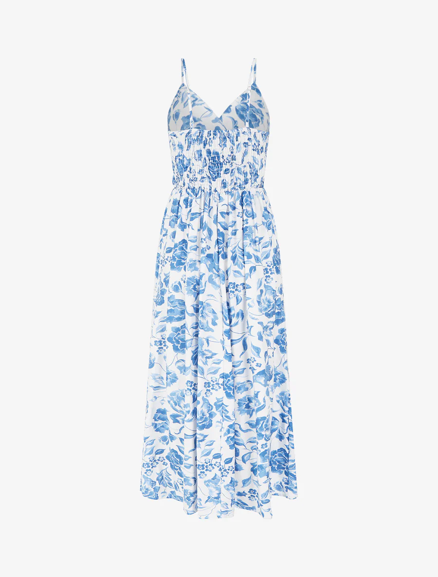 Robe longue à imprimé roses - Bleu - Image 2