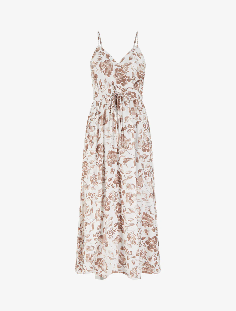 Robe longue à imprimé roses - Taupe