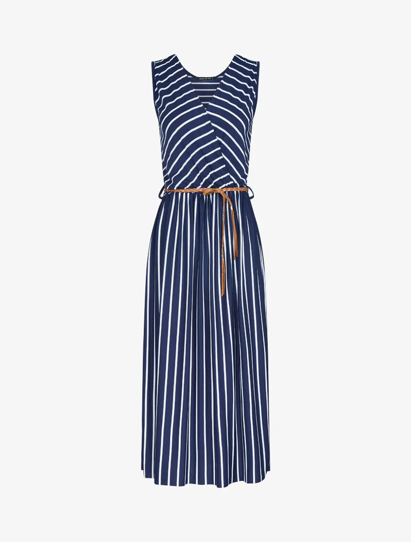 Robe longue à imprimé style marinière - Marine