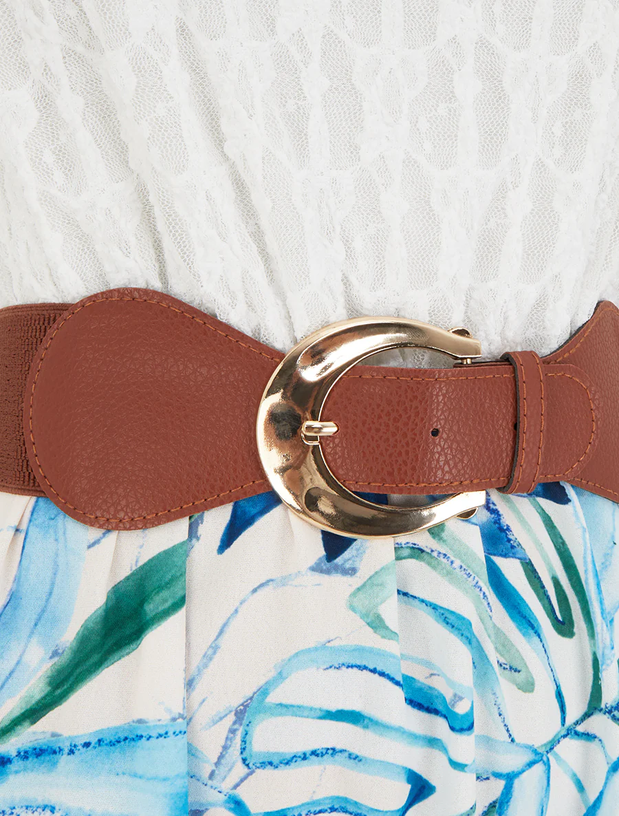 Robe longue à imprimé tropical et bretelles simili - Bleu - Image 3