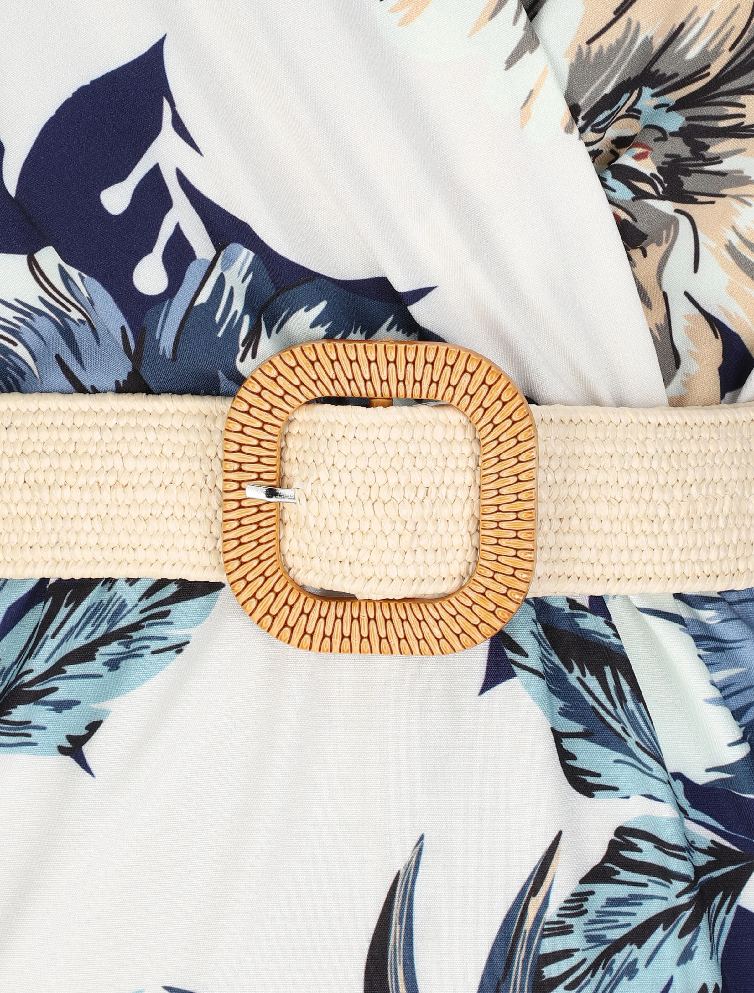 Robe longue à imprimé tropical et manches volantées - Marine - Image 3