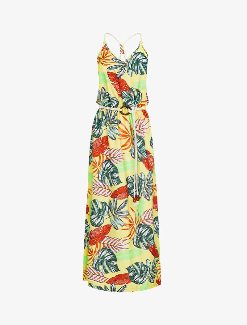Robe longue à imprimé tropical - jaune - Image 2