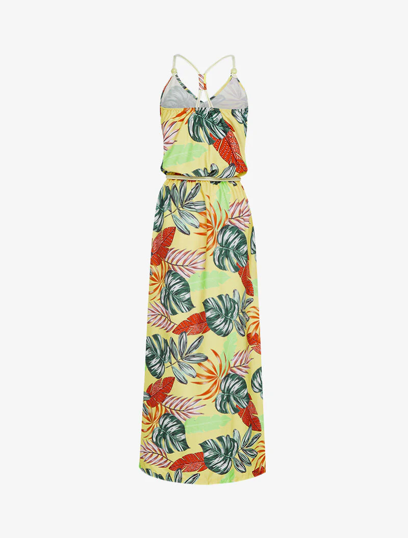 Robe longue à imprimé tropical - jaune - Image 3