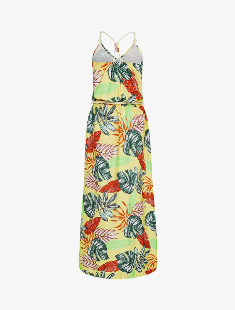 Robe longue à imprimé tropical - jaune - Image 4