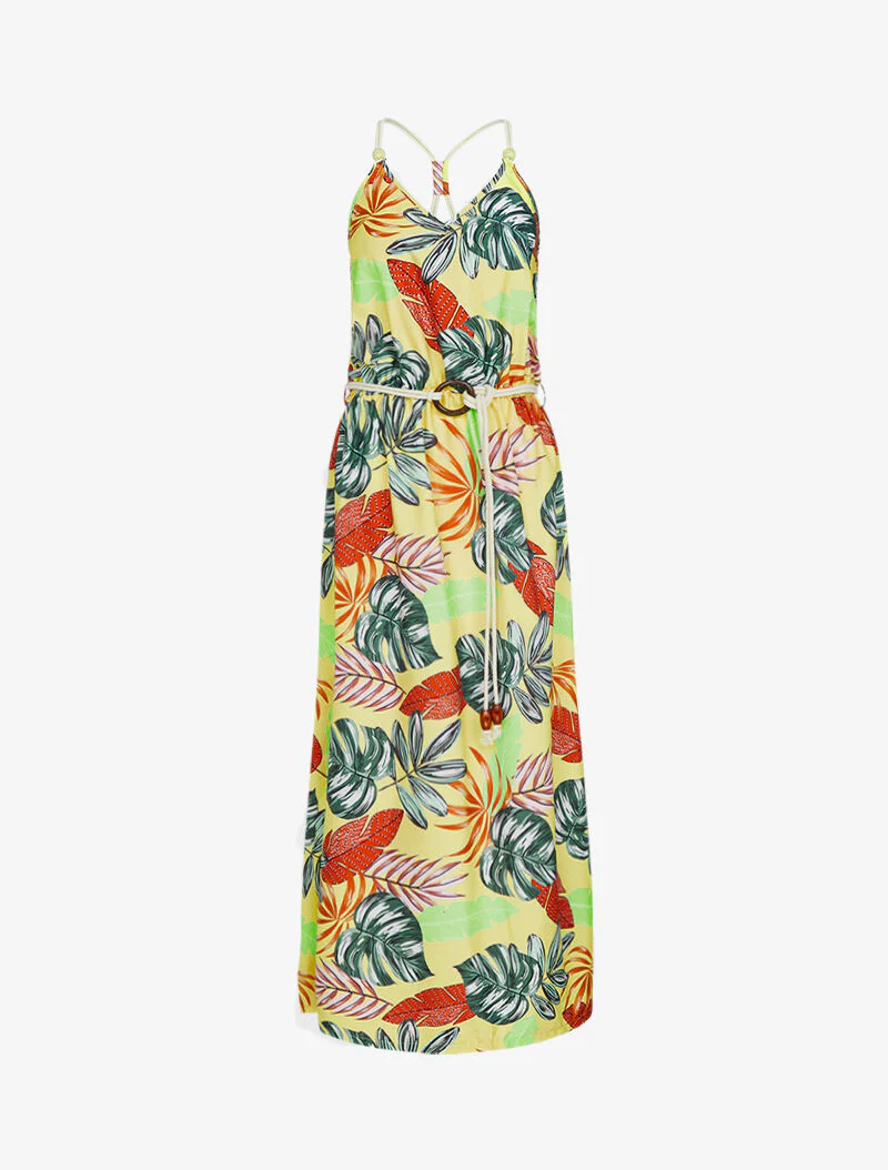 Robe longue à imprimé tropical - jaune - Image 5