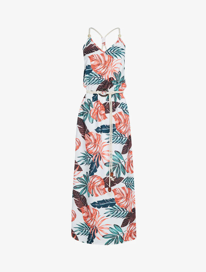 Robe longue à imprimé tropical - blanc