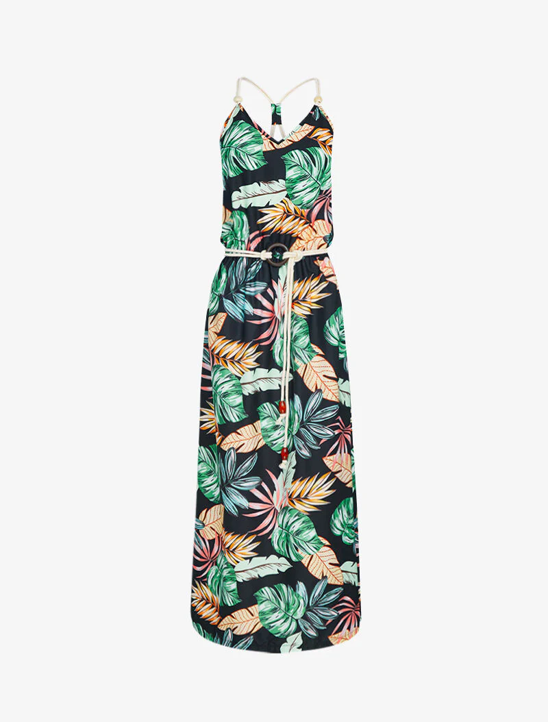 Robe longue à imprimé tropical - noir