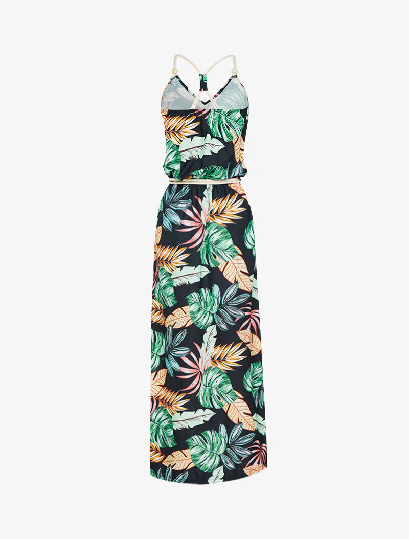 Robe longue à imprimé tropical - noir - Image 2