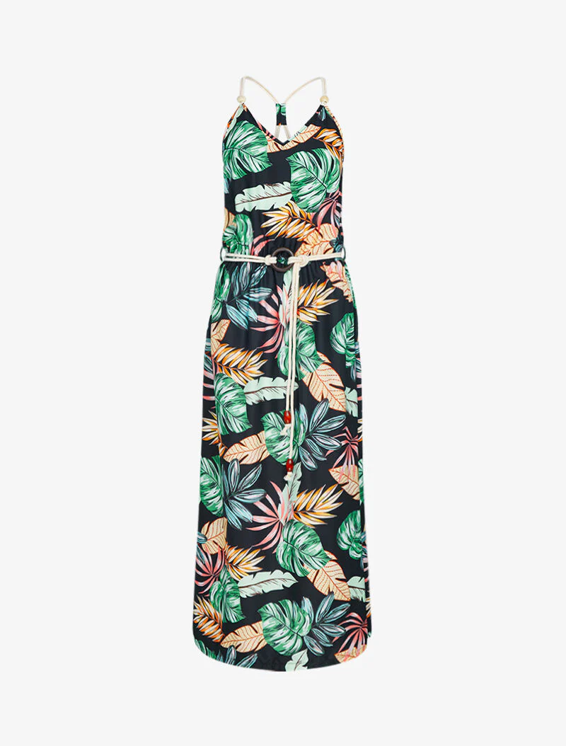 Robe longue à imprimé tropical - noir - Image 3