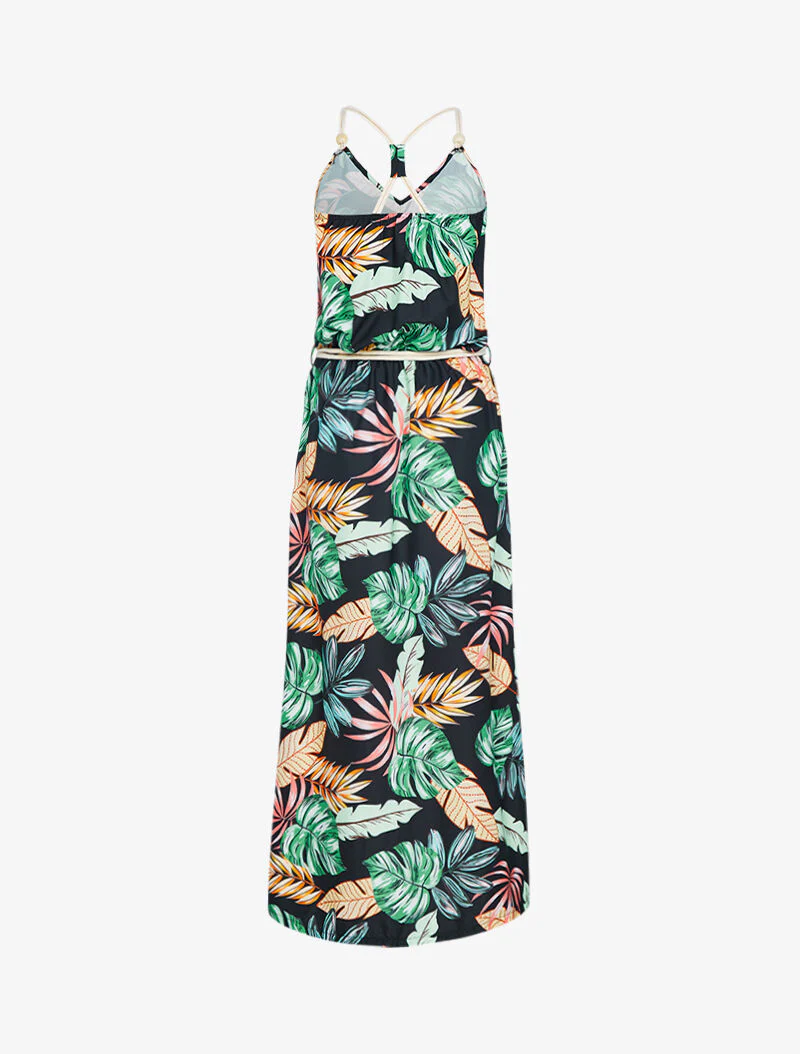 Robe longue à imprimé tropical - noir - Image 4