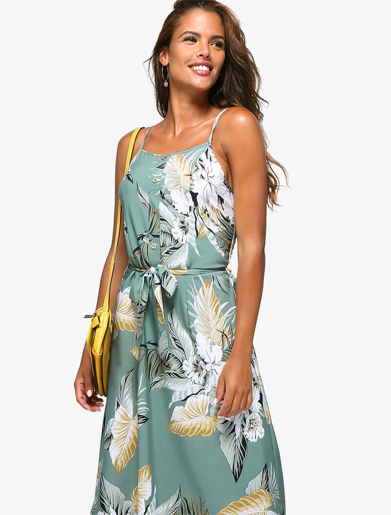 Robe longue à imprimé tropical - bleu gris - Image 5