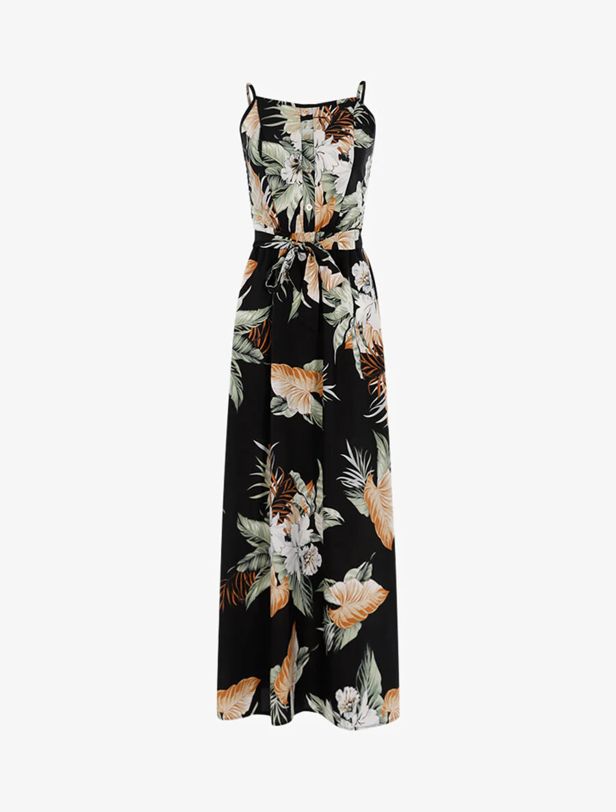 Robe longue à imprimé tropical - noir