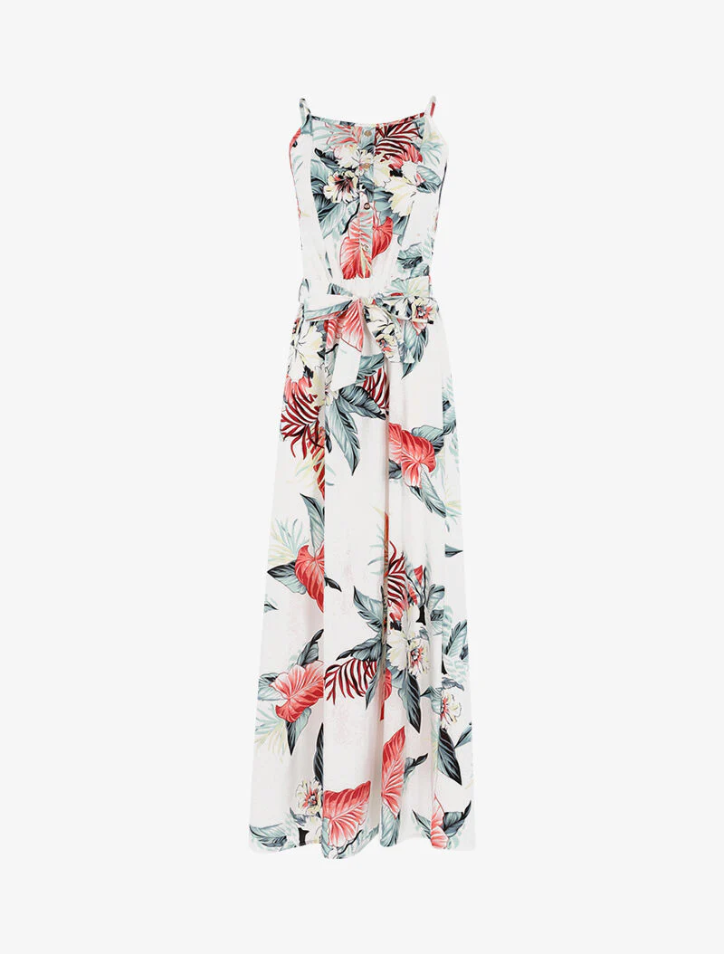Robe longue à imprimé tropical - blanc
