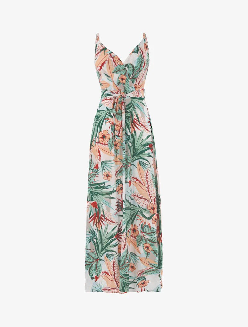 Robe longue à imprimé tropical - écru - ecru