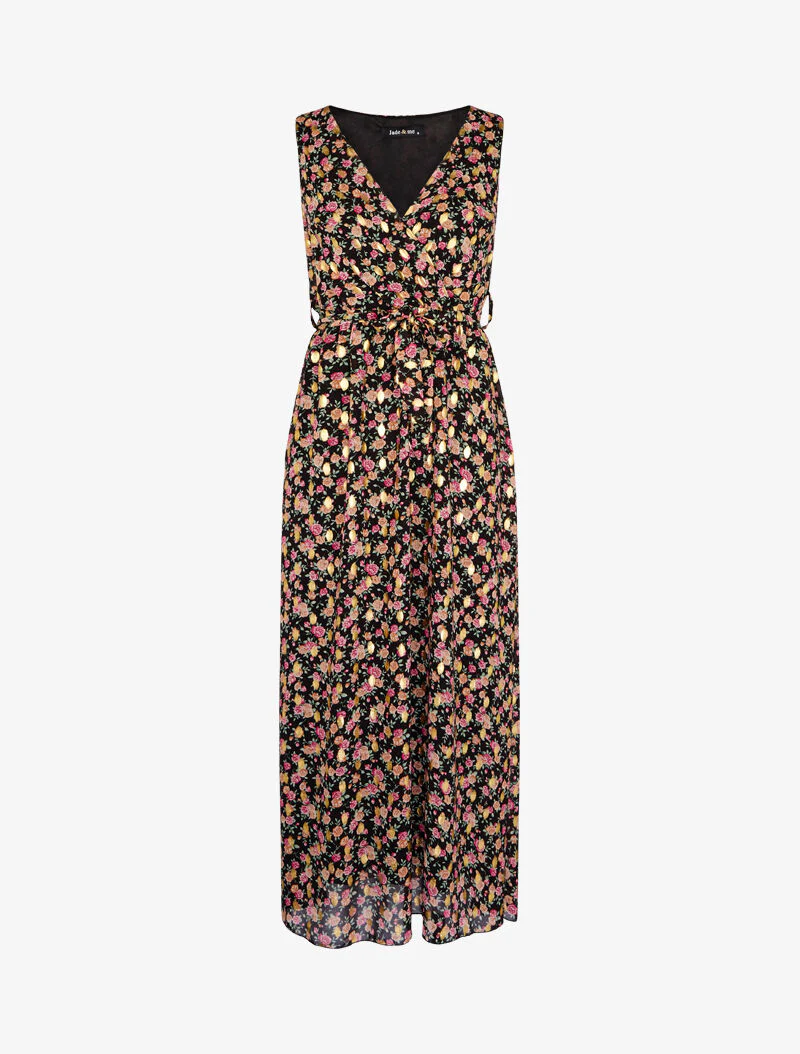 Robe longue à imprimés et flocages dorés - noir - Image 2