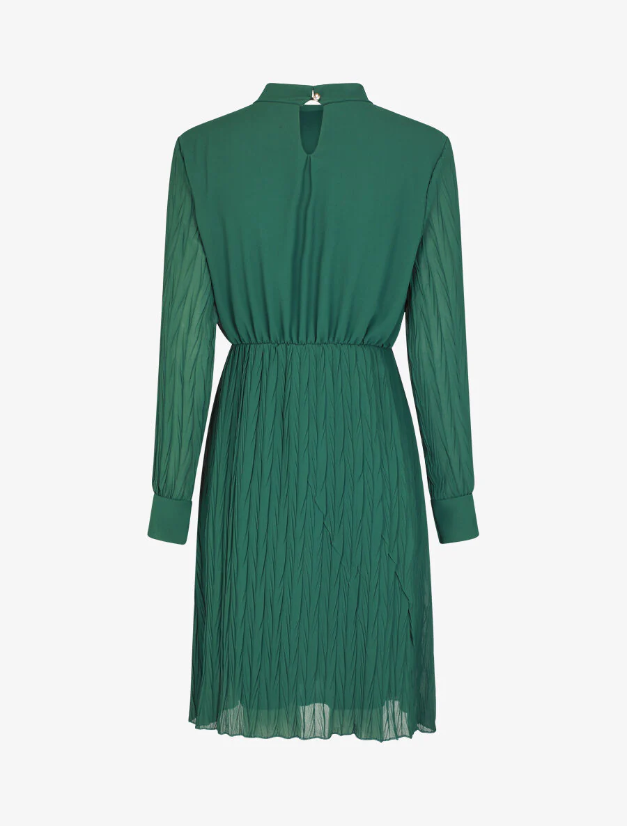 Robe longue à jupe et manches plissées - Vert sapin - Image 2