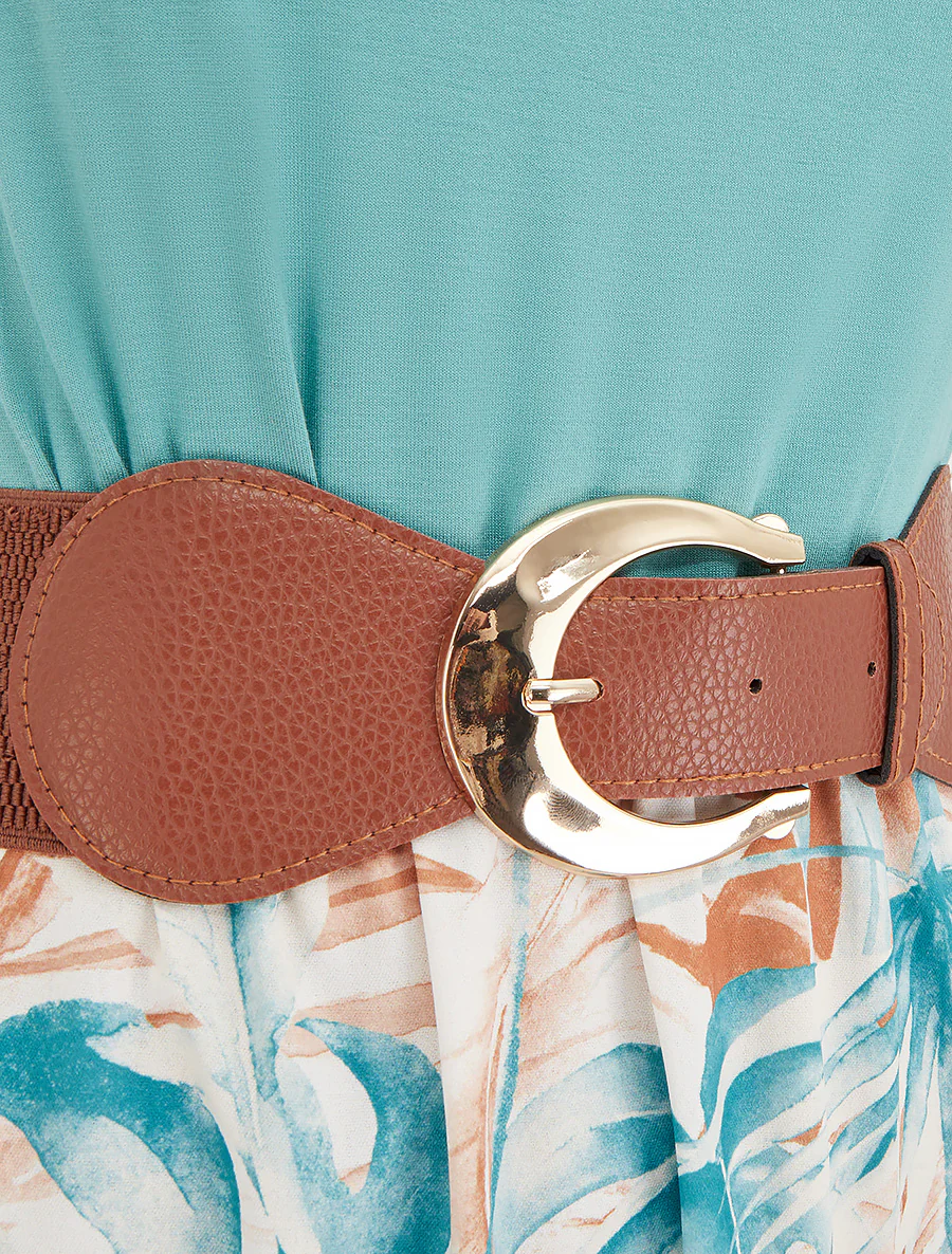 Robe longue à jupe imprimé feuillage - Turquoise - Image 3