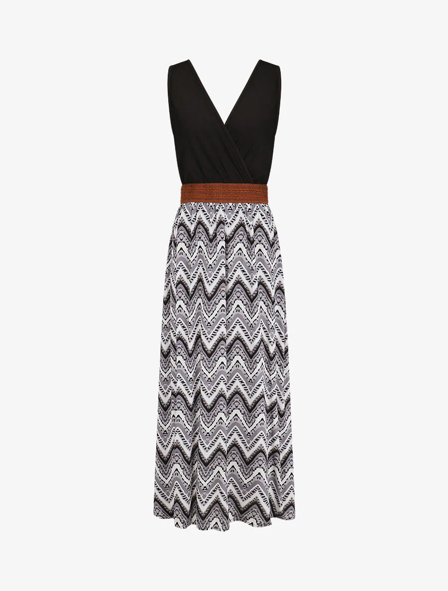 Robe longue à jupe imprimé graphique - Gris