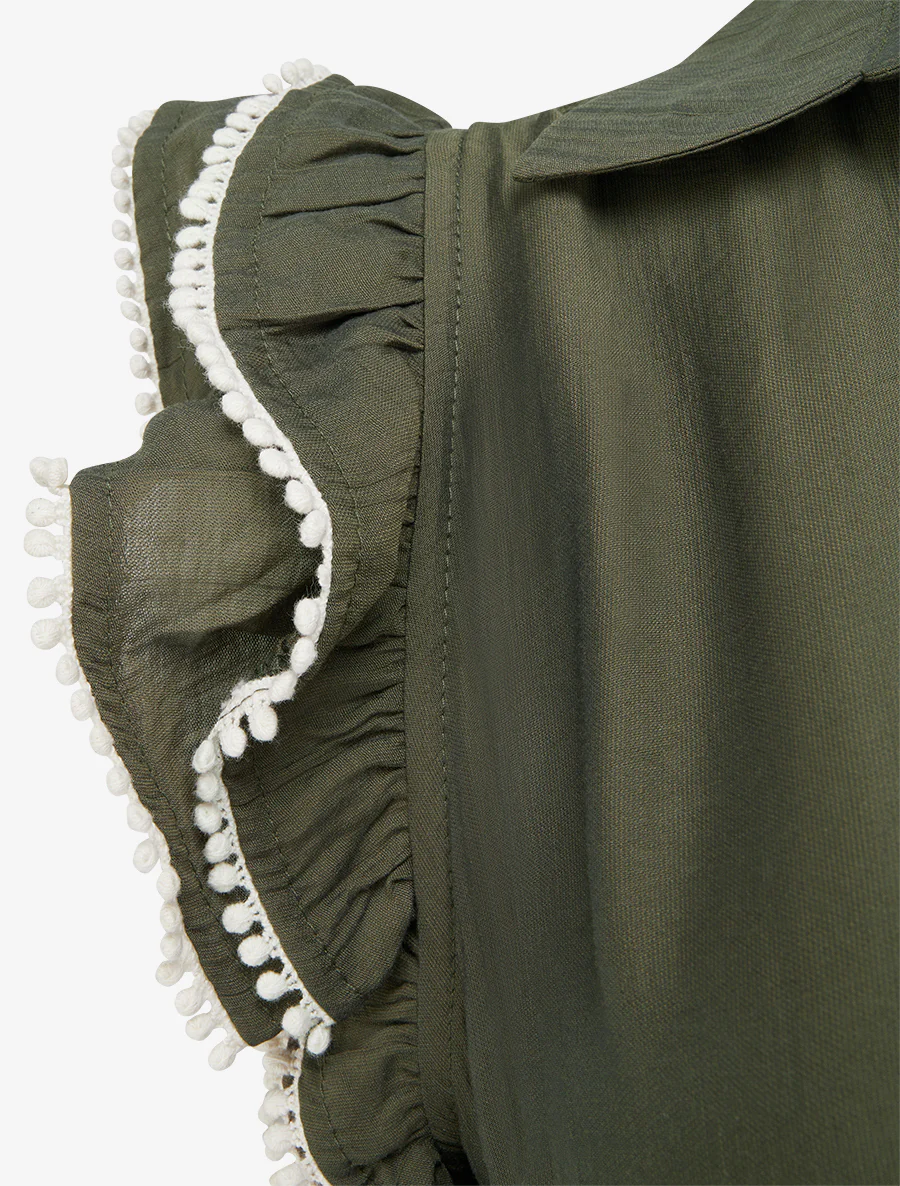 Robe longue à mancherons volantés en crochet - Kaki - Image 3