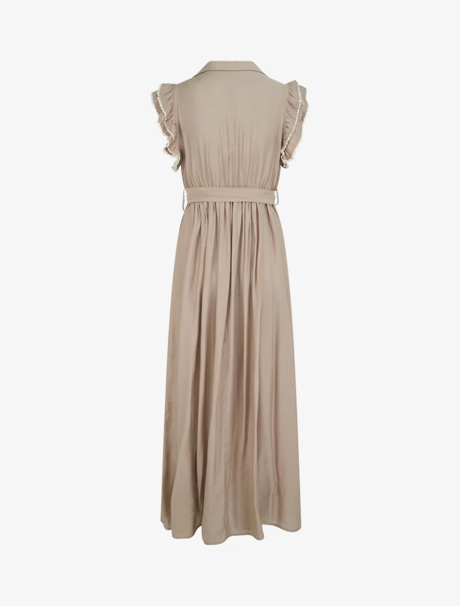 Robe longue à mancherons volantés en crochet - Taupe - Image 2