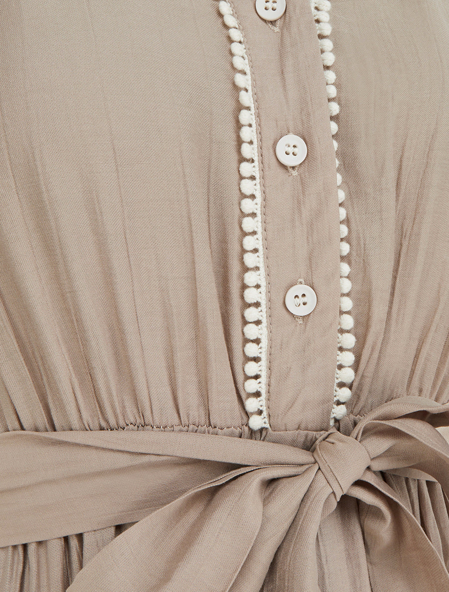Robe longue à mancherons volantés en crochet - Taupe - Image 3