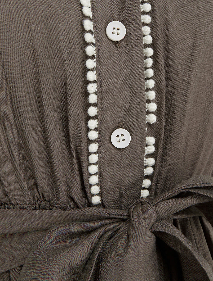 Robe longue à mancherons volantés en crochet - Marron - Image 3
