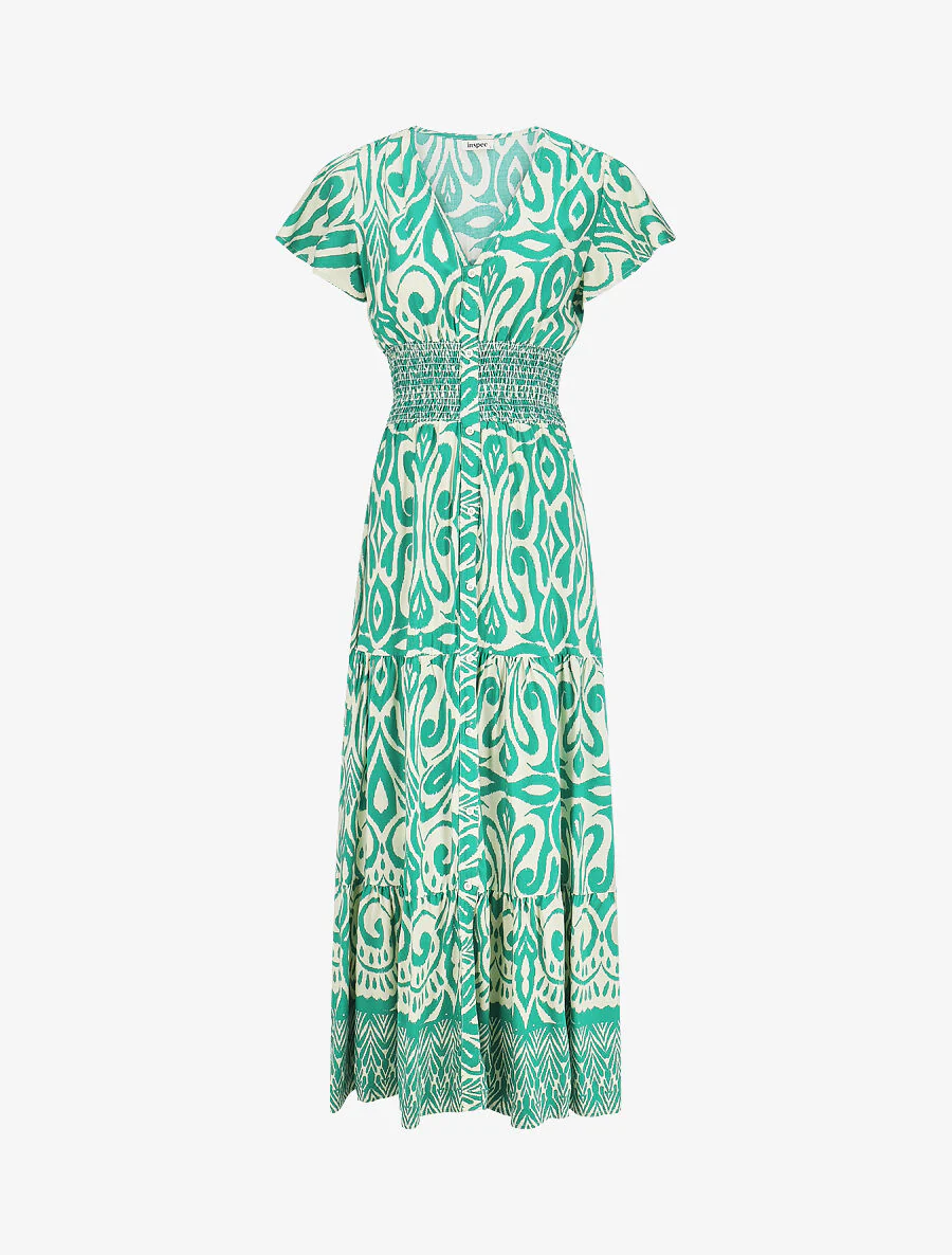 Robe longue à manches courtes imprimé graphique - Vert
