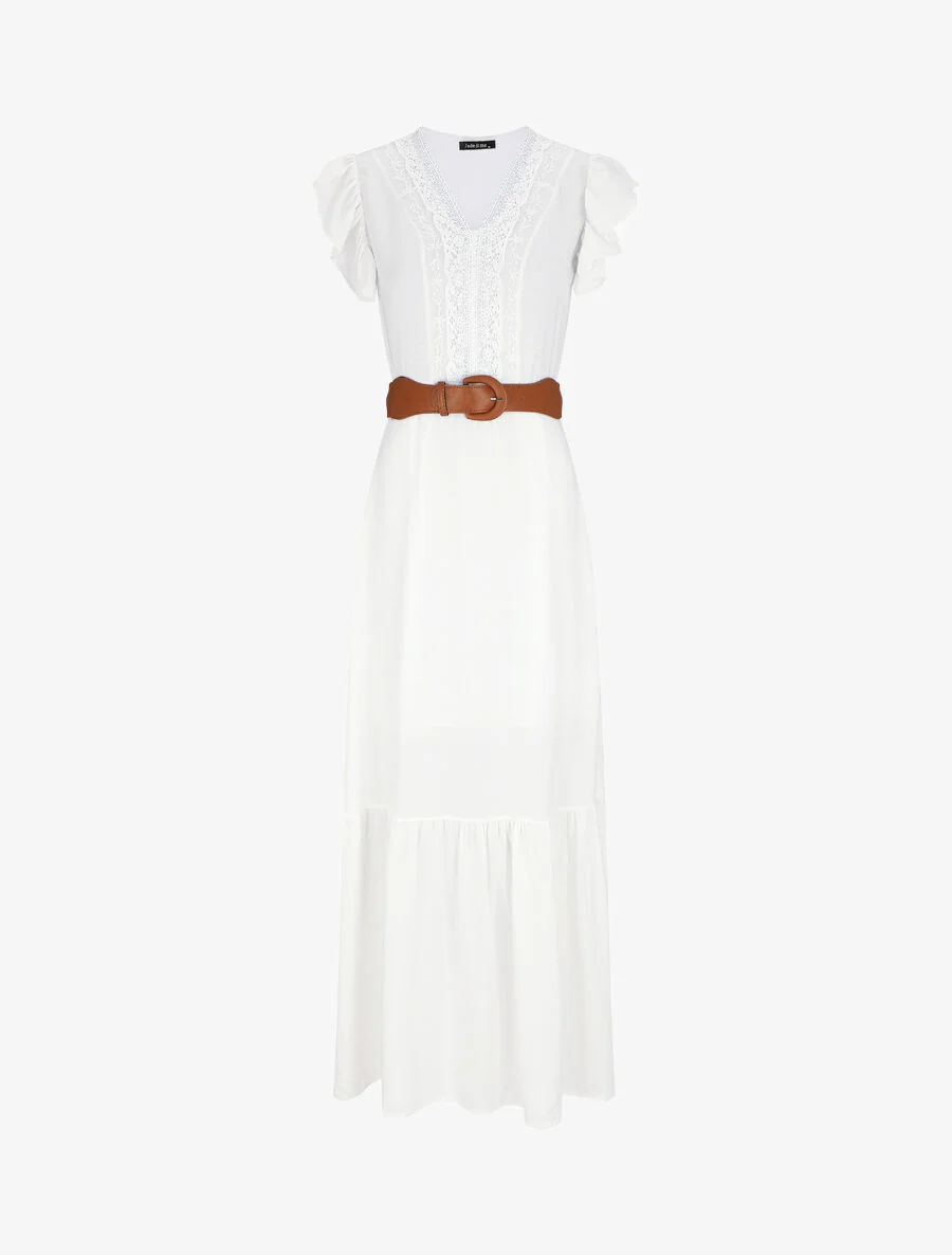 Robe longue à manches volantées - Blanc