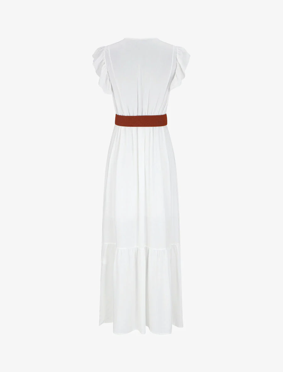 Robe longue à manches volantées - Blanc - Image 2