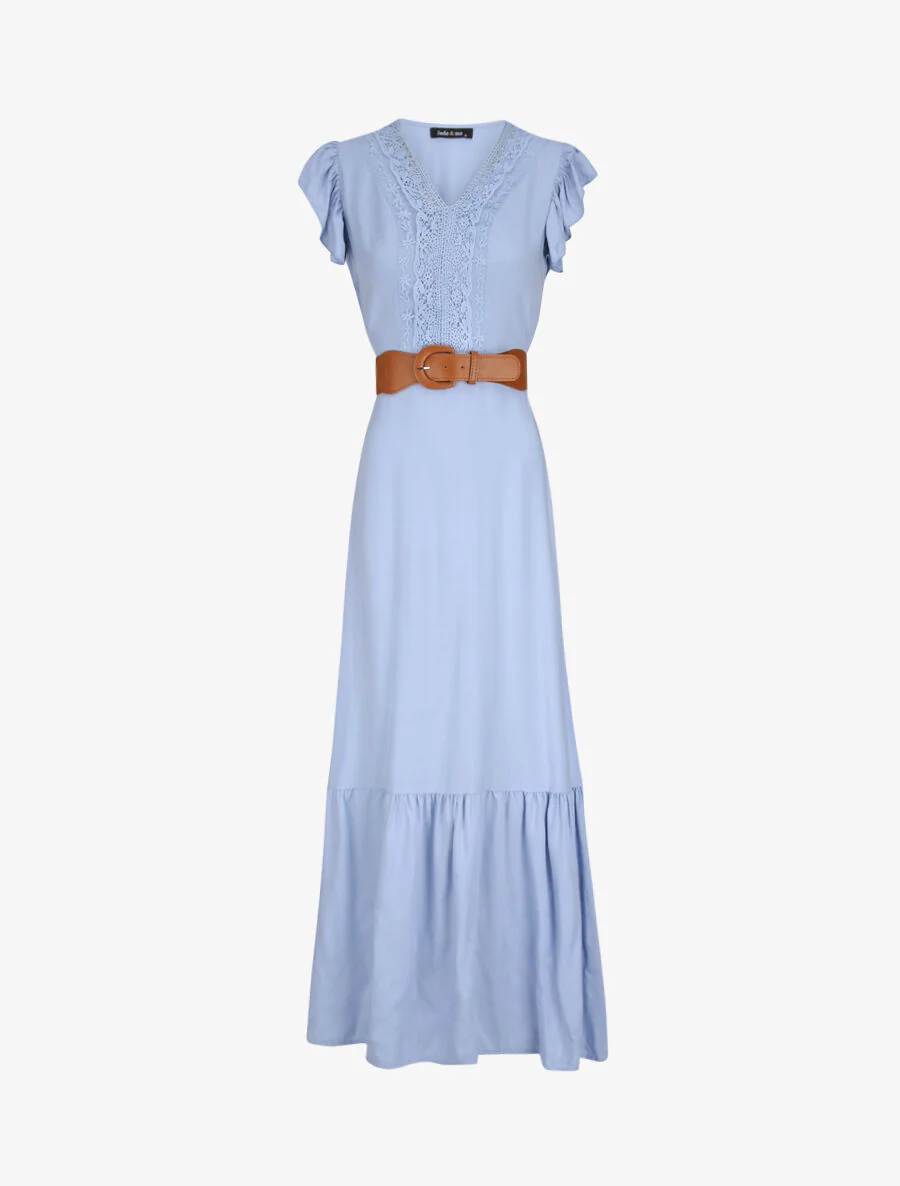 Robe longue à manches volantées - Bleu ciel