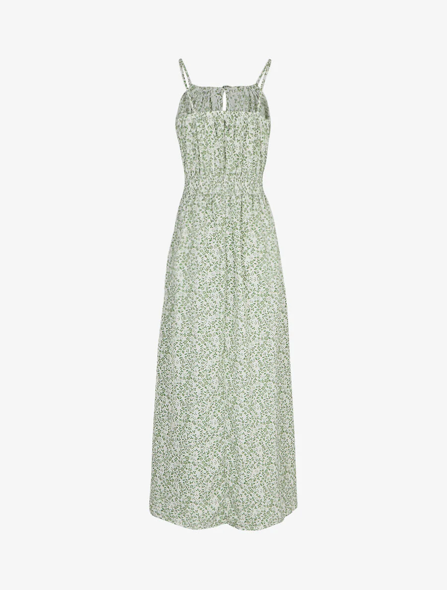 Robe longue à motifs fleuris et taille brodée - Vert d'eau - Image 2