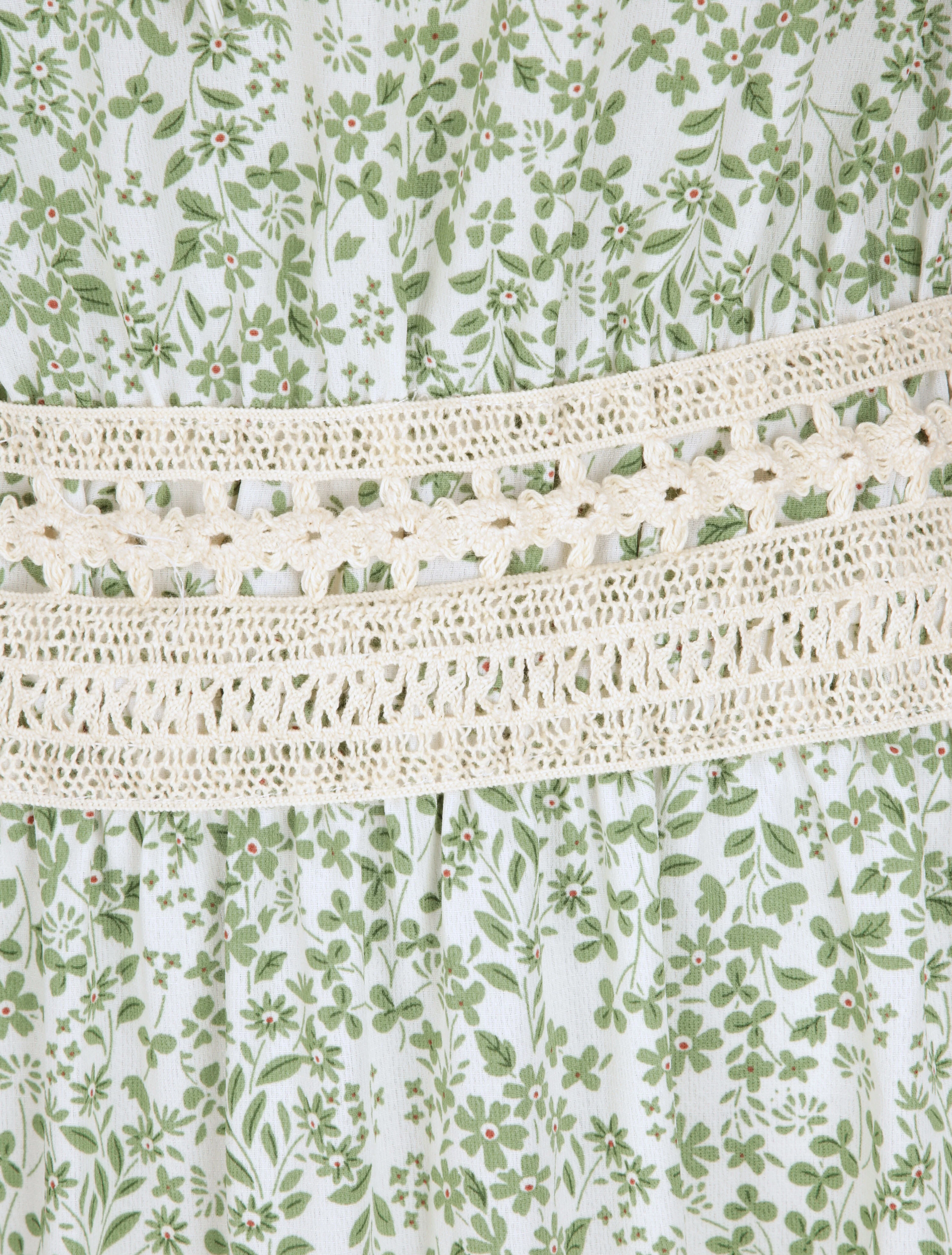 Robe longue à motifs fleuris et taille brodée - Vert d'eau - Image 3