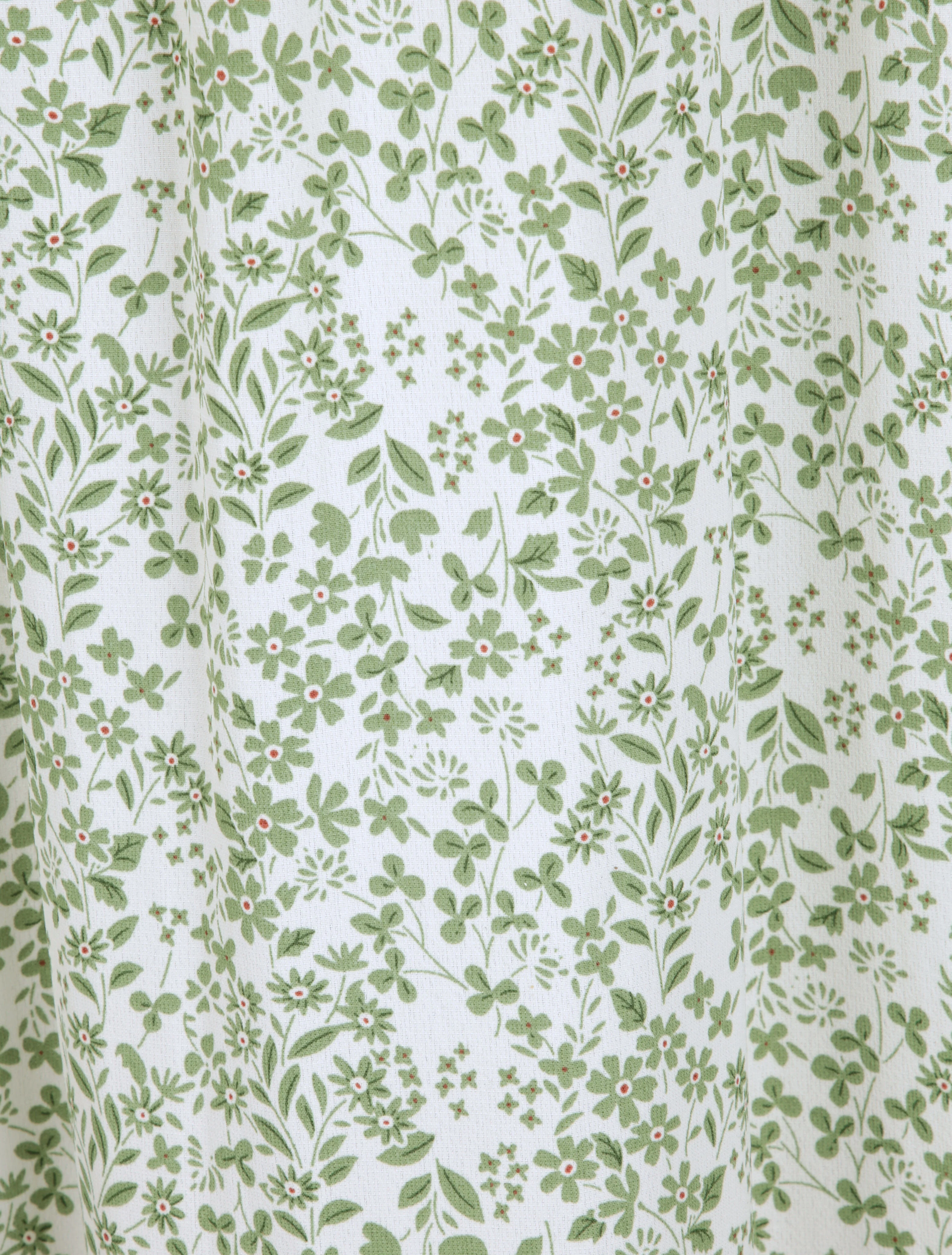 Robe longue à motifs fleuris et taille brodée - Vert d'eau - Image 4