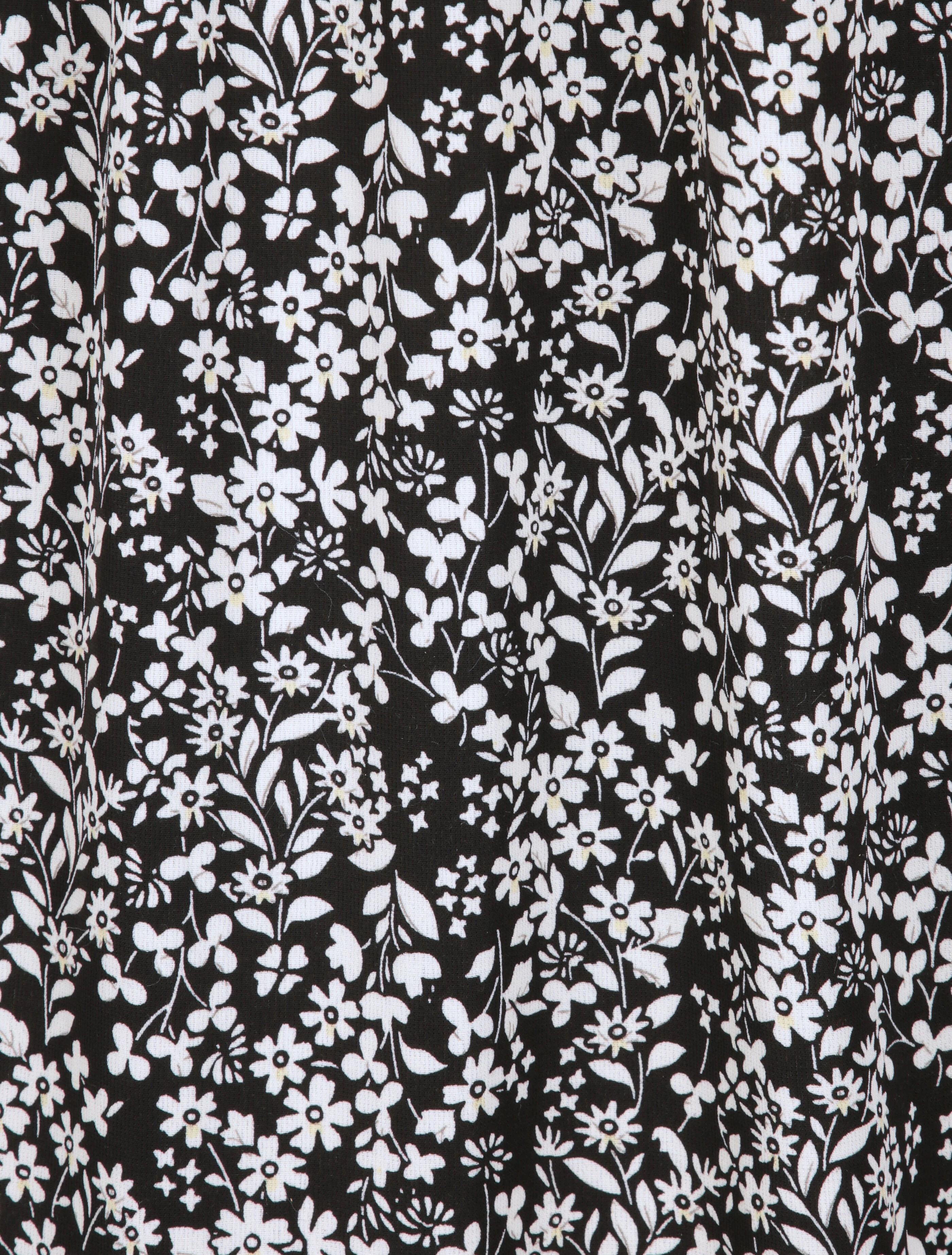 Robe longue à motifs fleuris et taille brodée - Noir - Image 4