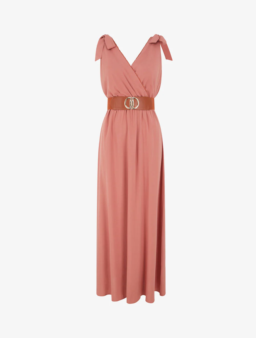 Robe longue à nœuds sur les épaules - Vieux rose